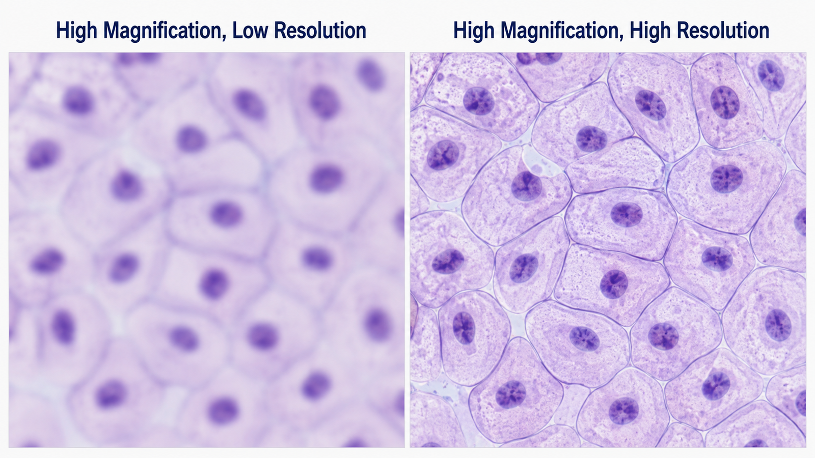 Diagram comparing magnification and resolution in a light microscope