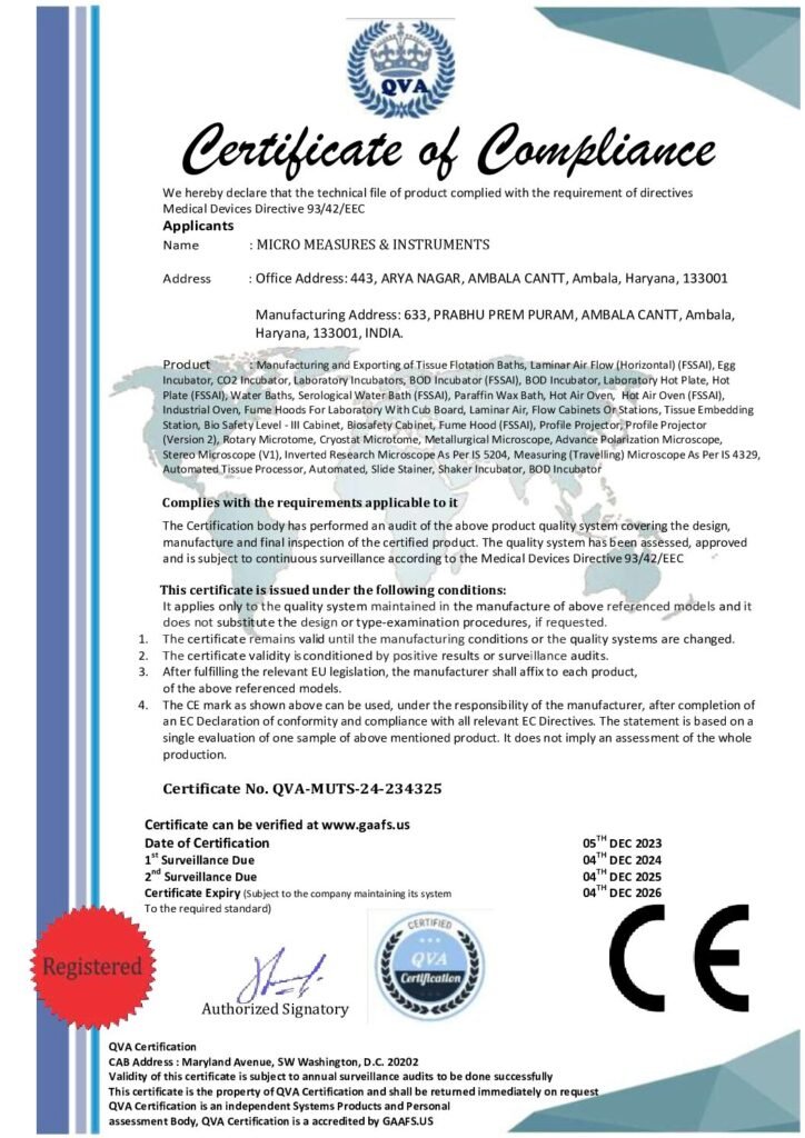 Certificate of Compliance for the applicable product scope